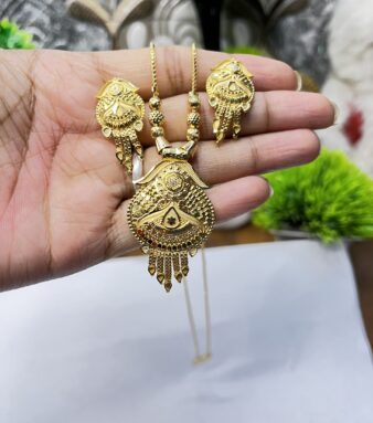Antique Gold Plated Necklace Set with Matching Earrings for Women