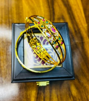 Traditional Gold-Plated Designer Bangles with Colorful Stones – Ethnic Jewelry for Women
