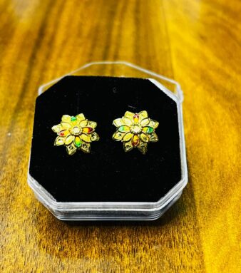 Gold-Plated Floral Stud Earrings with Multicolor Stones – Elegant Traditional Jewelry for Women