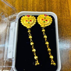 Traditional Gold-Plated Long Drop Earrings with Heart Motif – Ethnic Jhumka Style for Women