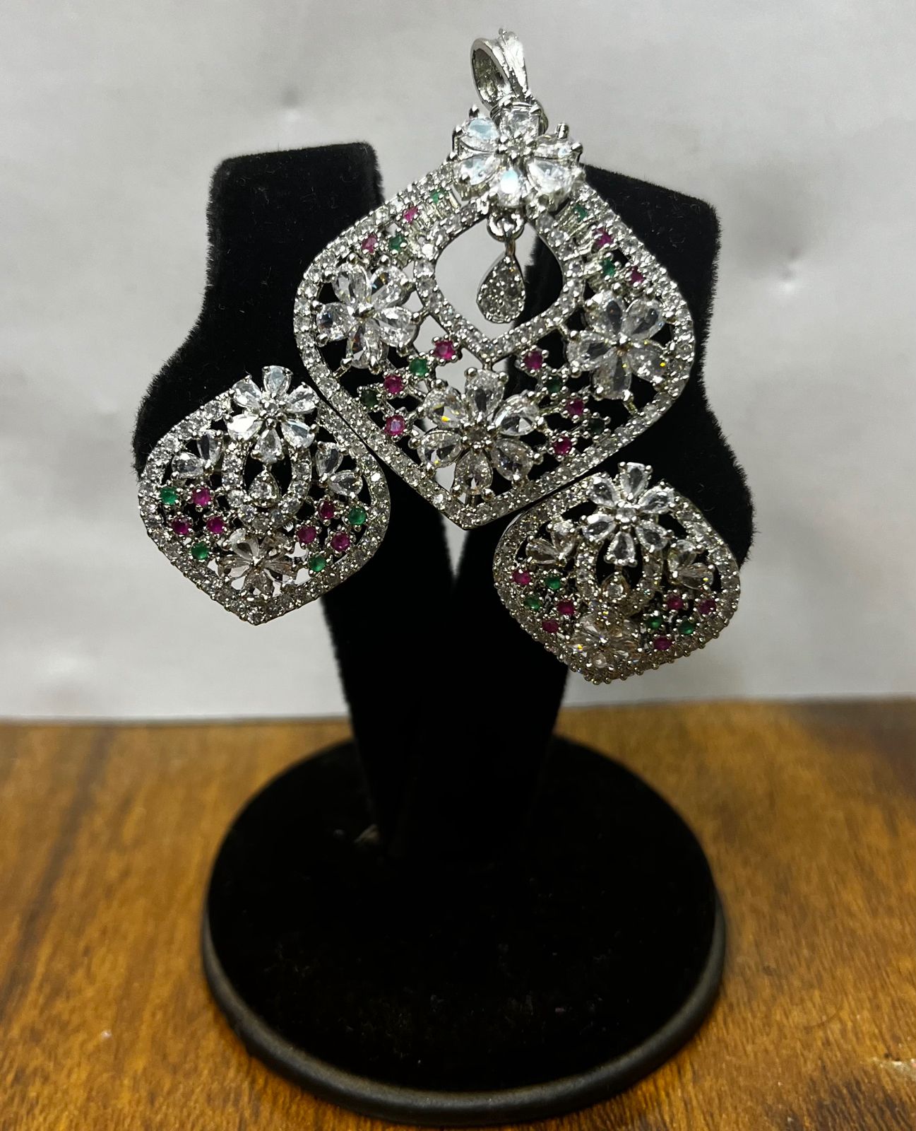 Crystal Bloom – Statement Set in Silver Shine