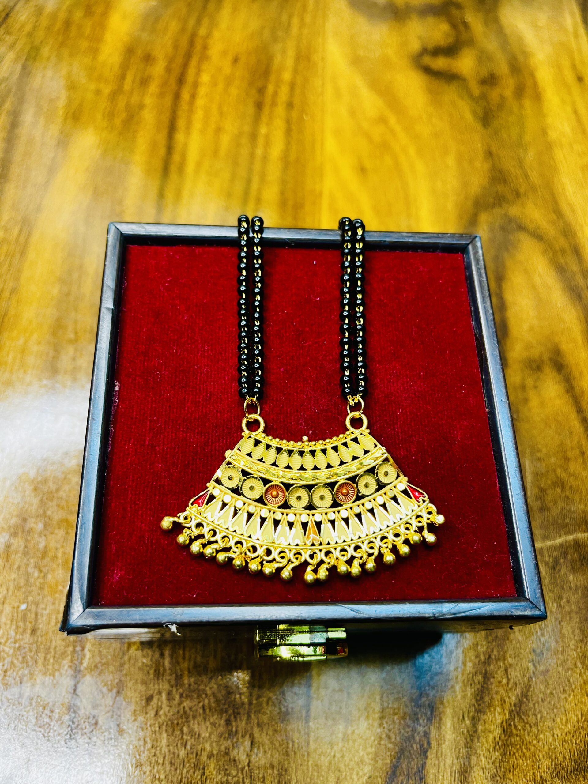 Traditional Gold-Plated Mangalsutra with Antique Pendant – Ethnic Temple Design