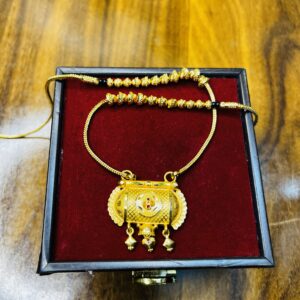 Traditional Gold-Plated Mangalsutra with Antique Pendant – Ethnic Temple Design