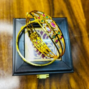 Traditional Gold-Plated Designer Bangles with Colorful Stones – Ethnic Jewelry for Women