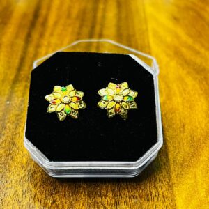 Gold-Plated Floral Stud Earrings with Multicolor Stones – Elegant Traditional Jewelry for Women